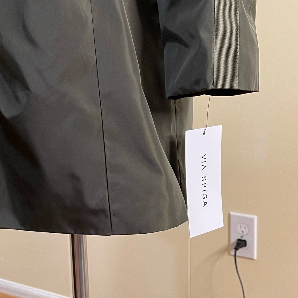Via Spiga Packable Water Repellant Hooded Raincoat Olive Green Size XS - Picture 7 of 9